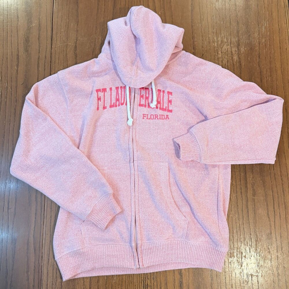 Comfortex USA Fort Lauderdale Florida Pink Full Zip Hoodie L Coastal Y2K
